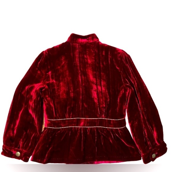 Cynthia by Cynthia Steffe Crimson Velvet Jacket Gold Accents Silk Blend Lining - Picture 2 of 10